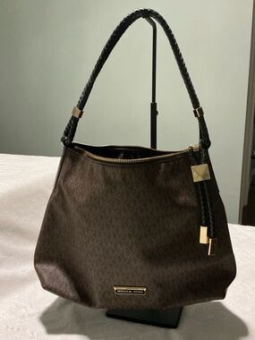 Michael Kors Dark Brown Logo Shoulder Bag with Braided Strap